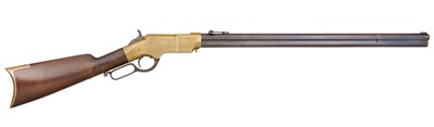 Lot 452 - A .44 CALIBRE RIMFIRE HENRY'S PATENT LATE BRASS FRAME MODEL 1860 LEVER-ACTION RIFLE