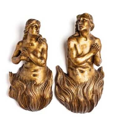 Lot 77 - A PAIR OF CARVED GILTWOOD 'DAMNED SOULS', ITALIAN, 18TH CENTURY