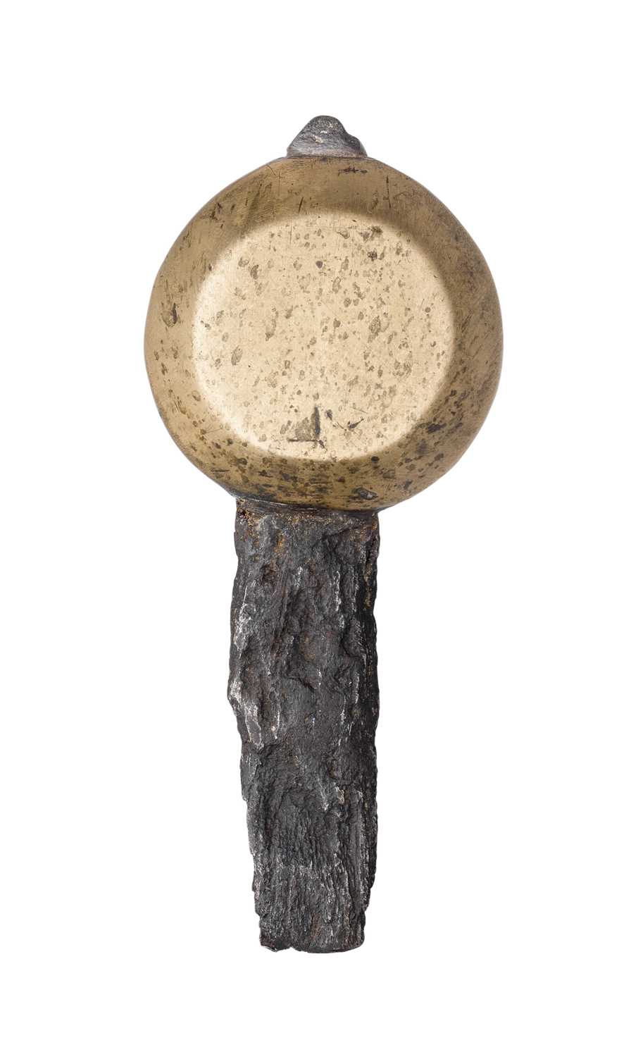 Lot 79 - A RARE MEDIEVAL SWORD TANG WITH LATTEN POMMEL, 15TH CENTURY