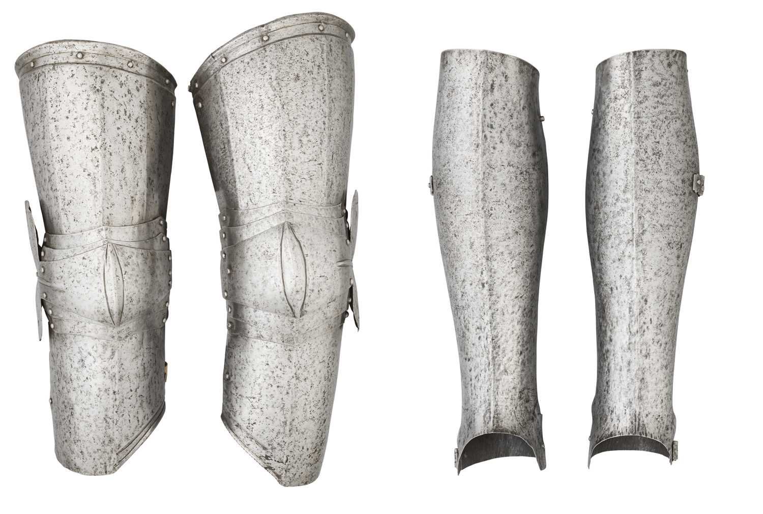 Lot 97 - â€¡TWO SPANISH CUISSES, POLEYNS AND GREAVES, EARLY 16TH CENTURY AND LATER