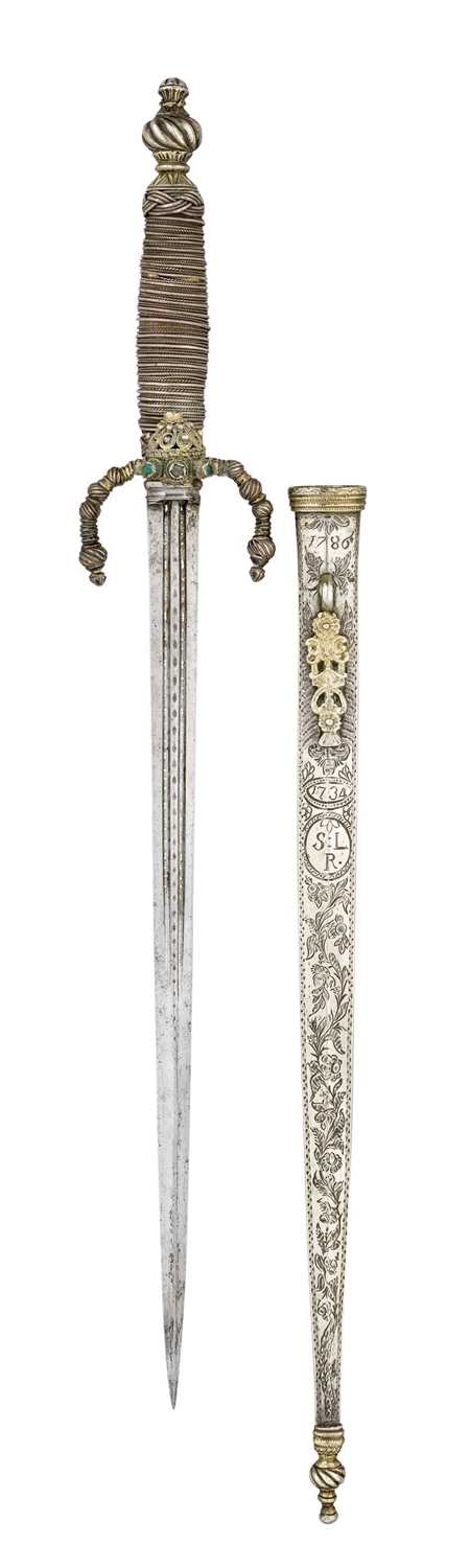 Lot 106 - A RARE VENETIAN SILVER-MOUNTED DAGGER, DATED 1786