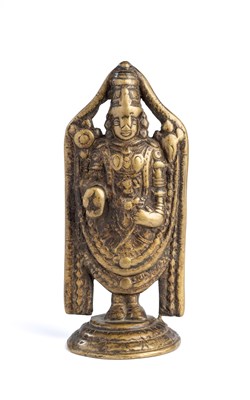 Lot 120 - AN UNUSUAL BRONZE FIGURE OF VISHNU, DECCAN, 18TH/19TH CENTURY