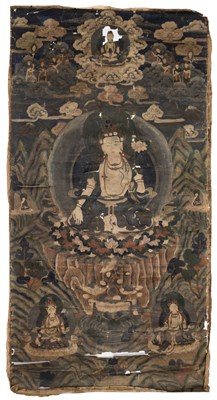 Lot 189 - A LARGE FRAGMENTARY THANG-KA DEPICTING THE WHITE TARA, TIBET, CIRCA 1900