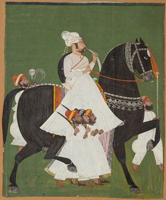 Lot 208 - A RULER ON HORSEBACK, JODHPUR, INDIA, CIRCA 1800