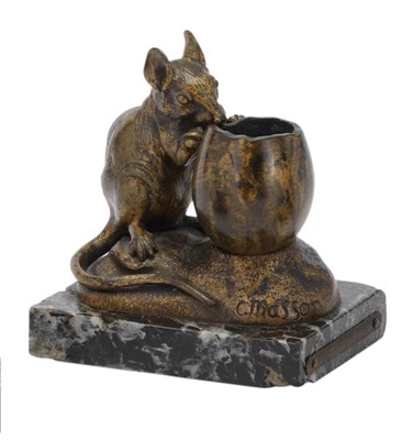 Lot 11 - A MATCH HOLDER MODELLED AS A MOUSE NIBBLING AT AN EGG