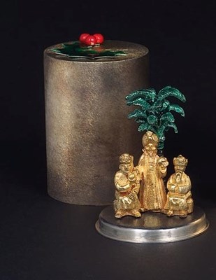 Lot 48 - KINGS OF ORIENT: A PARCEL-GILT SILVER-CHRISTMAS CAROL BOX