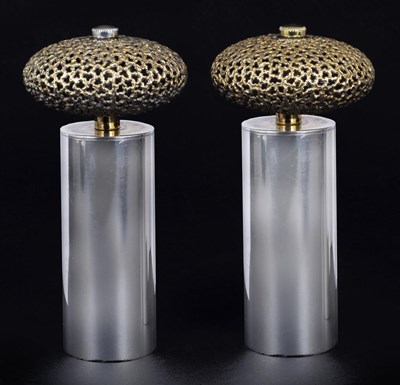 Lot 73 - A PAIR OF PARCEL-GILT-SILVER SALT AND PEPPER GRINDERS