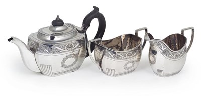 Lot 116 - A GEORGE V SILVER THREE-PIECE BACHELOR'S TEA SET