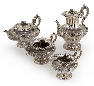 Lot 132 - A WILLIAM IV SILVER FOUR-PIECE TEA AND COFFEE SET