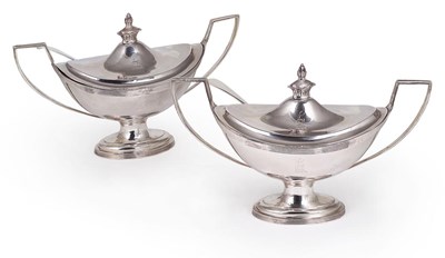 Lot 141 - A PAIR OF GEORGE III SILVER SAUCE TUREENS AND COVERS