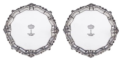 Lot 160 - A PAIR OF GEORGE II SILVER WAITERS