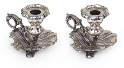 Lot 189 - A PAIR OF SWEDISH SILVER CHAMBERSTICKS