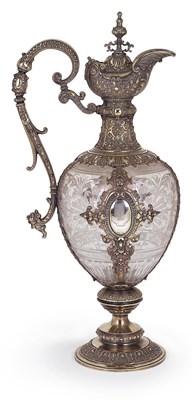 Lot 190 - A GERMAN SILVER-GILT AND GLASS CLARET JUG