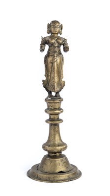 Lot 115 - A BRONZE FIGURE OF DIPALAKSHI, DECCAN, SOUTHERN INDIA, CIRCA 18TH CENTURY