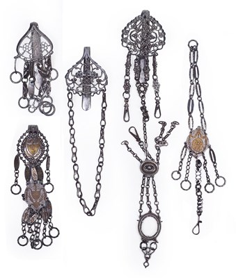 Lot 238 - A GEORGE III CUT STEEL CHATELAINE