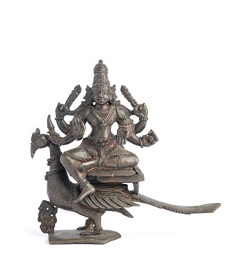 Lot 123 - A BRONZE FIGURE OF SKANDA, TAMIL NADU, SOUTH INDIA, 19TH CENTURY