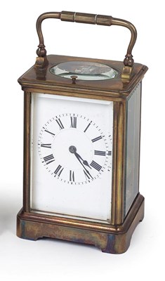 Lot 254 - A FRENCH BRASS REPEATING CARRIAGE CLOCK