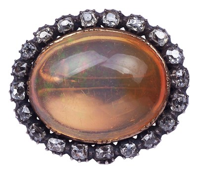 Lot 266 - AN OPAL AND DIAMOND BROOCH