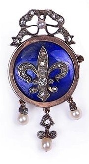 Lot 271 - A DIAMOND, SEED PEARL AND ENAMEL PENDANT/BROOCH