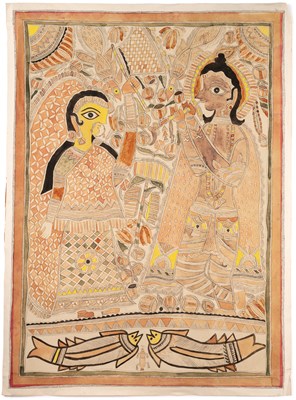 Lot 218 - A LARGE MADHUBHANI PAINTING, BIHAR, EASTERN INDIA, MID-20TH CENTURY