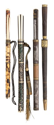 Lot 29 - THREE CHINSE EATING SETS AND AN ORIENTAL KNIFE