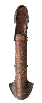 Lot 36 - A RARE TIBETAN OR MONGOLIAN LEATHER QUIVER (BSE DONG)
