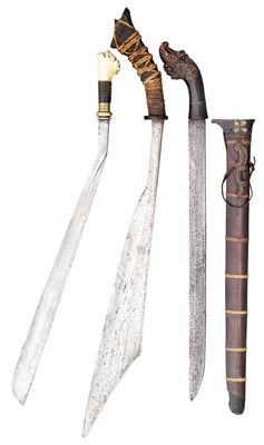 Lot 52 - TWO DYAK SWORDS (PARANG LAYTOK) AND A MALAYSIAN SWORD