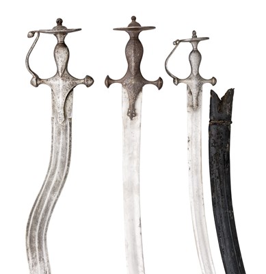 Lot 77 - AN INDIAN SWORD (TALWAR) FOR A BOY AND TWO FURTHER INDIAN SWORDS (TALWAR)