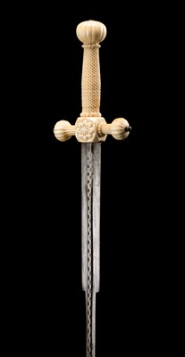Lot 164 - A FINE AND RARE DUTCH CARVED IVORY TOWN SWORD