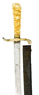 Lot 167 - A SOUTH GERMAN SILVER-GILT HUNTING-SWORD AND SCABBARD WITH CARVED IVORY GRIP