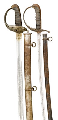 Lot 196 - A VICTORIAN HEAVY CAVALRY OFFICER'S UNDRESS 1887 PATTERN SWORD; AND A GERMAN MODEL 1852 LIGHT CAVALR