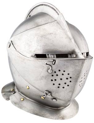 Lot 205 - A GERMAN CLOSE HELMET FOR A LANCER OR CUIRASSIER ARMOUR