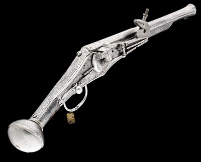 Lot 233 - A RARE GERMAN ETCHED ALL-STEEL WHEEL-LOCK HOLSTER PISTOL