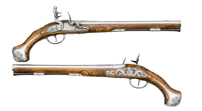 Lot 242 - A PAIR OF LIÃˆGE FLINTLOCK HOLSTER PISTOLS BY M. DELINCE