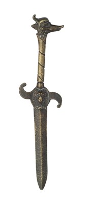 Lot 223 - A BRONZE DAGGER IN FANTASTIC MEDIEVAL STYLE, MID-19TH CENTURY