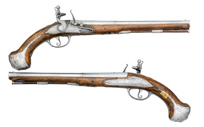 Lot 253 - A RARE PAIR OF BRESCIAN FLINTLOCK HOLSTER PISTOLS BY FILIPPO AND ANTONIO MORETTI