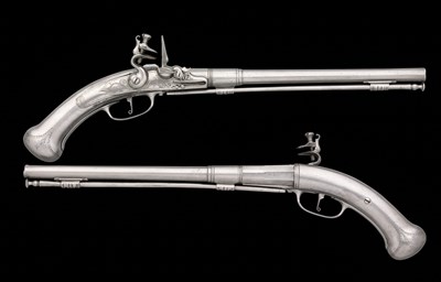 Lot 254 - A RARE PAIR OF GERMAN ALL-STEEL FLINTLOCK HOLSTER PISTOLS BY CHRISTIAN OR PETER CLOETER