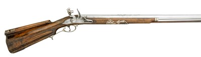 Lot 264 - A VERY RARE 11-BORE GERMAN SILVER-MOUNTED FLINTLOCK FOWLING-PIECE IN THE MADRID FASHION