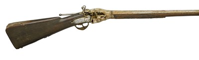 Lot 292 - A RARE 50-BORE GERMAN BREECH-LOADING FLINTLOCK SPORTING RIFLE WITH REPEATING MAGAZINE ACTION BUILT O