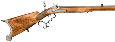 Lot 295 - A .375 CALIBRE GERMAN PERCUSSION TARGET RIFLE BY C. GREULING IN ESSLINGEN