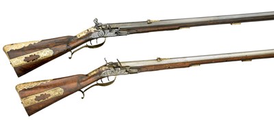 Lot 298 - A FINE PAIR OF 36-BORE VIENNESE FLINTLOCK SPORTING RIFLES MADE FOR A PRINCE OF THE HOUSE OF HOHENZOL