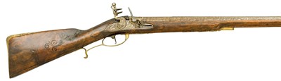 Lot 315 - A 21-BORE AUSTRIAN FLINTLOCK SPORTING GUN WITH FINELY CAST GILT-BRASS MOUNTS