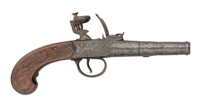 Lot 459 - A 54 BORE FLINTLOCK BOX-LOCK POCKET PISTOL, SIGNED INNES, PLYMOUTH, CIRCA 1790