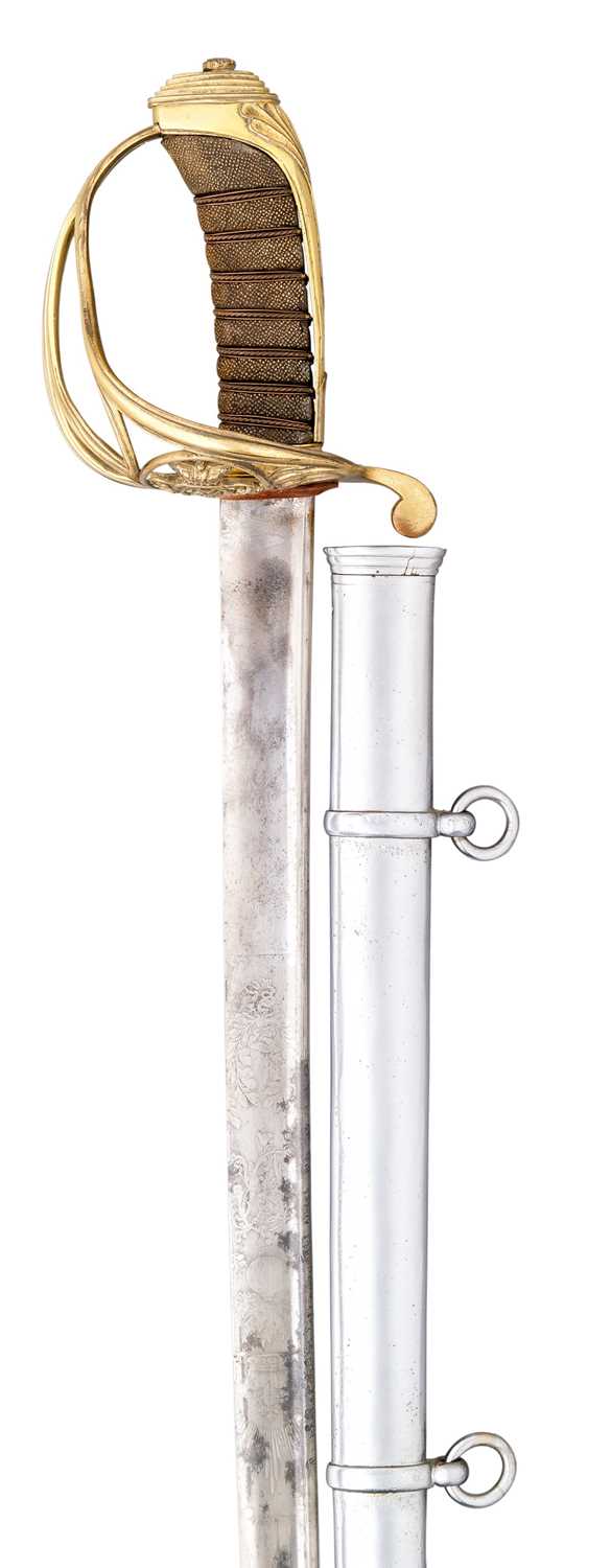 Lot 369 - THE VICTORIAN 1822 PATTERN OFFICER'S SWORD PRESENTED BY MAJOR HENRYJAMES R.E. F.R.S & C. TO QUARTERM