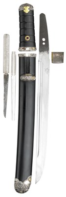 Lot 1 - **A JAPANESE SILVER-MOUNTED DAGGER (AIKUCHI TANTO)