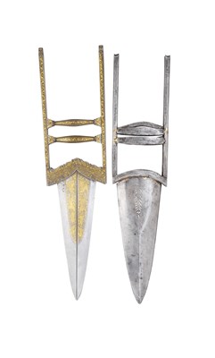 Lot 14 - AN INDIAN FOLDING DAGGER (KATAR) AND AN INDIAN DOUBLE DAGGER (KATAR)