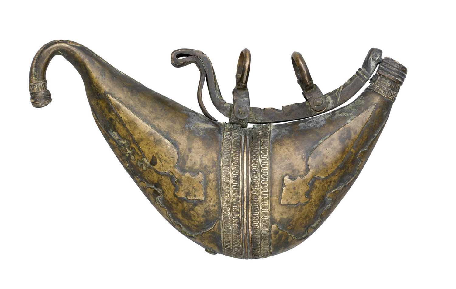 Lot 40 - **AN INDIAN BRASS PRIMING FLASK
