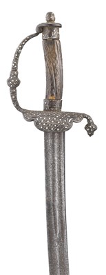 Lot 60 - AN ENGLISH HUNTING SWORD WITH SILVER-ENCRUSTED HILT