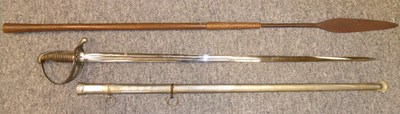 Lot 71 - A CONTINENTAL ARTILLERY SWORD AND AN AFRICAN SPEAR