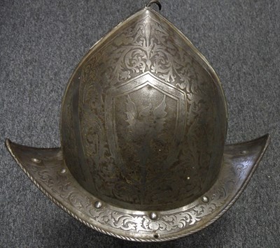 Lot 76 - **A 'SPANISH' MORION WITH ETCHED DECORATION IN THE LATE 16TH CENTURY ITALIAN STYLE